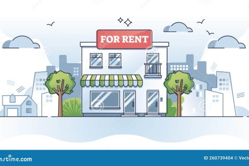 commercial-property-rent-new-business-place-location-outline-concept-real-estate-opportunity-sign-roof-vector-260739404